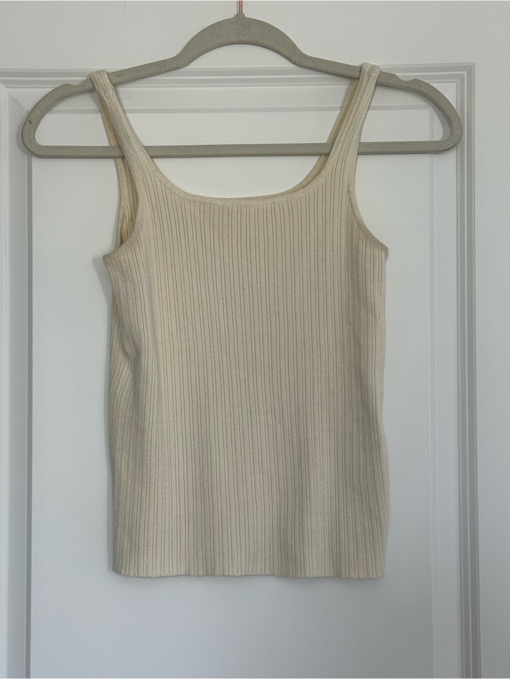 Marine Layer Ribbed Cream Tank Top - Classic Scoop Neck (S)